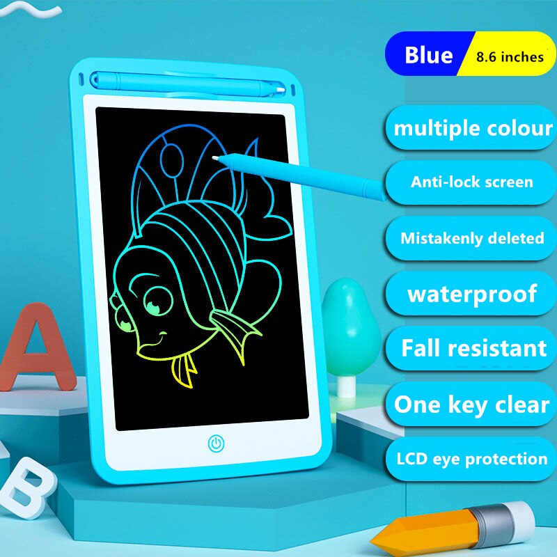 8.6 Color LCD Writing Tablet Digital Drawing Tablet Handwriting Pads Portable Electronic Tablet Board Ultra-thin Board with Pen: Colorful blue