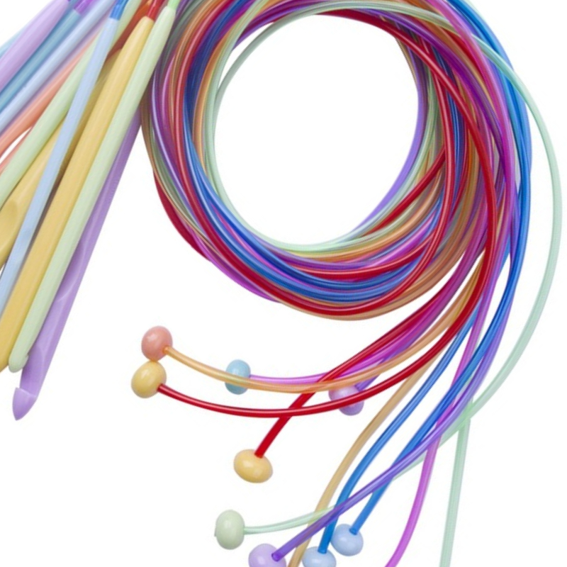 12 pièces/ensemble Tube élastique en plastique coloré Afghan tunisien tapis Crochet crochets aiguilles à tisser 120cm outil de tricot aiguilles de pull