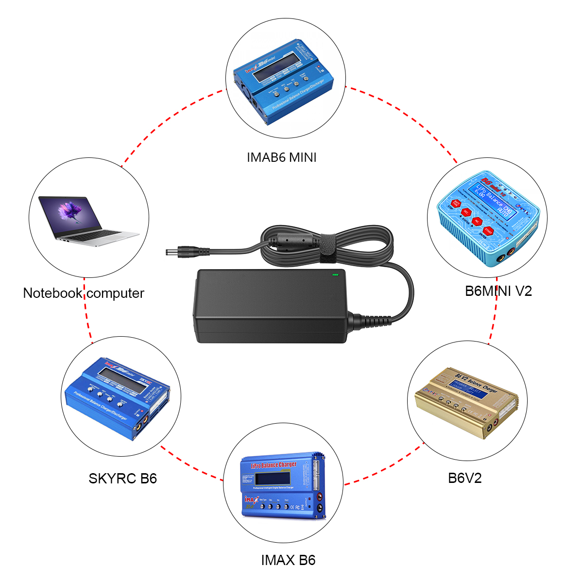 HTRC Charger 15V 6A Ac Voeding Adapter 100-240V Voor Imax b6 80W B6 V2 RC Balance Acculader AC DC Adapter met LED