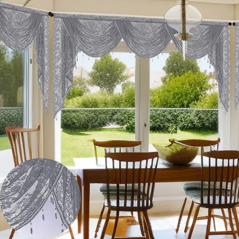 French Style Floral Lace Valance Home Rustic Decorative Short Curtain for Living Room Bedroom Kitchen Window Decor Gauze Curtain: 2*2.6 / Yellow