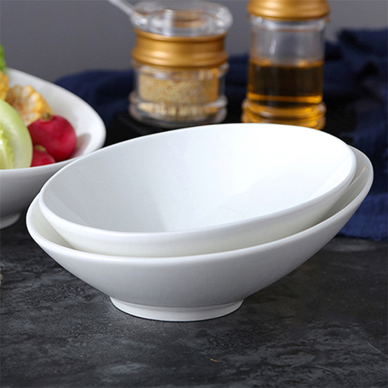 Irregular White Porcelain Salad Snack Bowl Serving Dish Tableware Ceramic Oblique Microwave Oven Rice Noodle Bowl