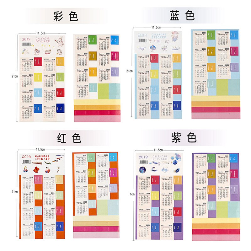 2 Pcs/Pack Year Mini Calendar Stationery Decorative Index Stickers Calendar Sticker