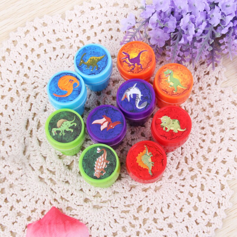 Sellos de juguete para niños, sellos de dibujos animados, animales, frutas, sellos para álbum de recortes, 10 unids/set por juego