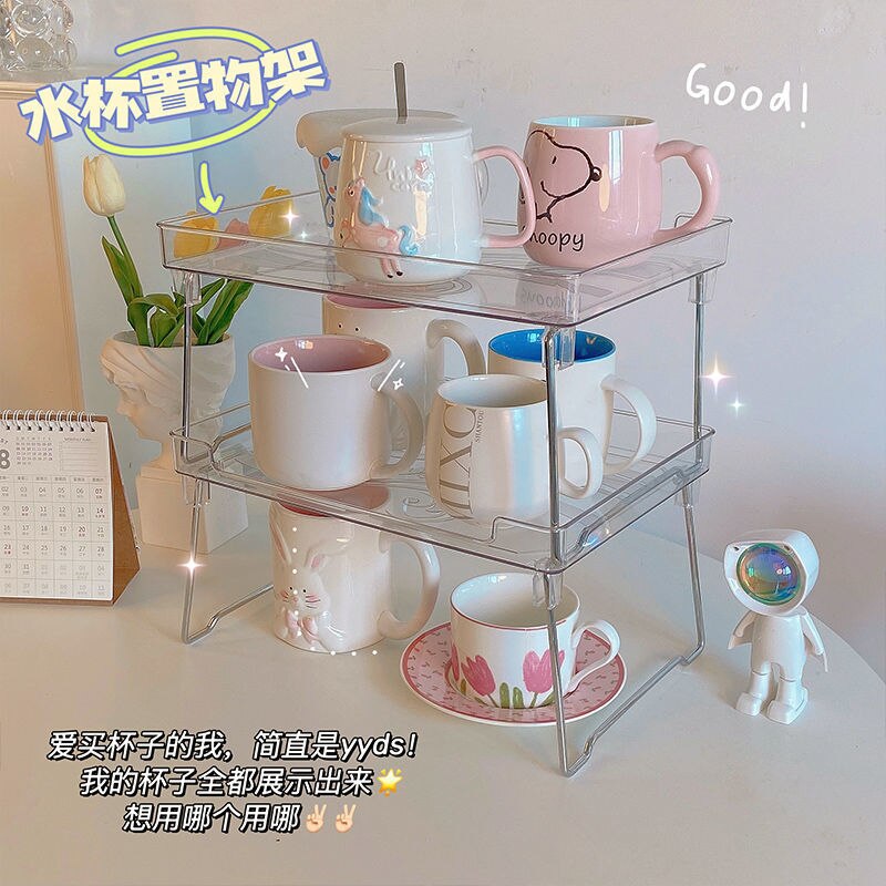 Clear Folding 1/2 Tier Storage Rack Holder Cosmetic Rack Organizer Shelf Desk Tidy Artifact Desktop Rack on Table Bathroom