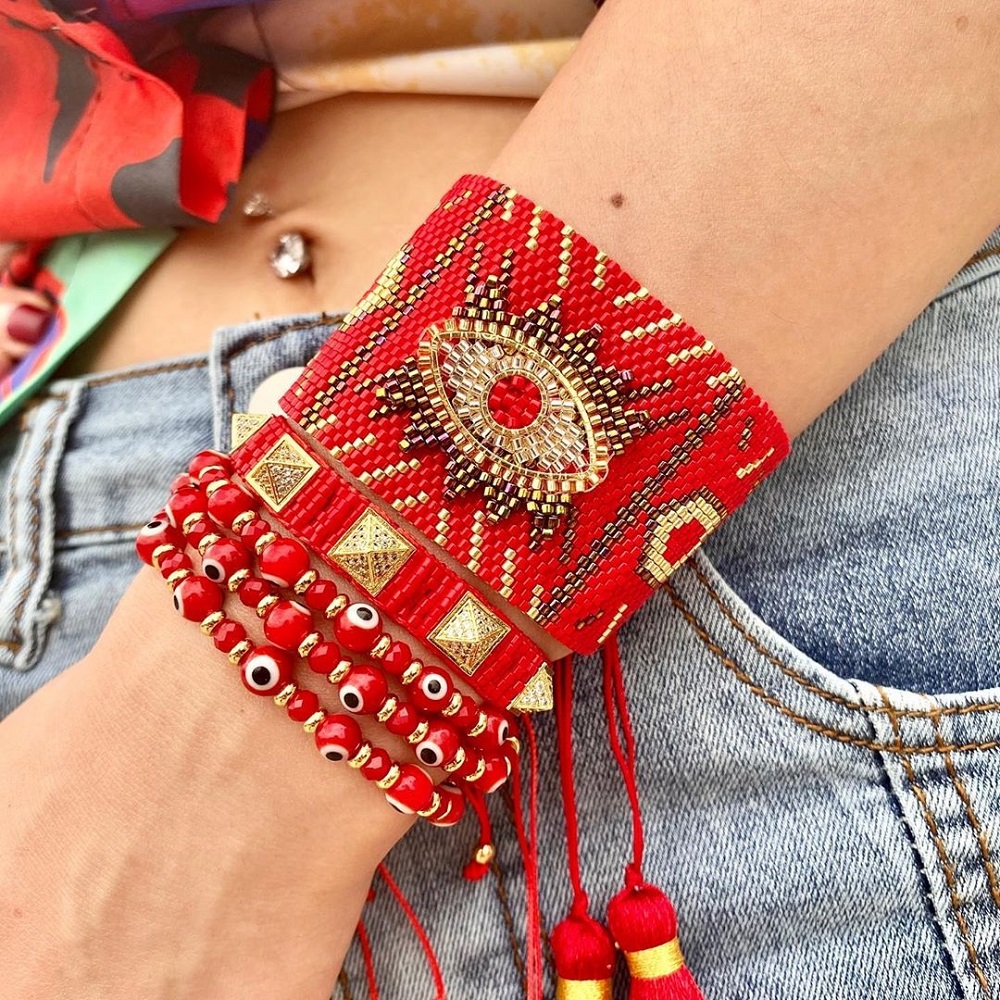 Go2boho Greek Eye Bracelets Set Red Evil Eye Bracelet For Women Jewelry Miyuki Handmade Woven Turkish Eye Pulsera Friends