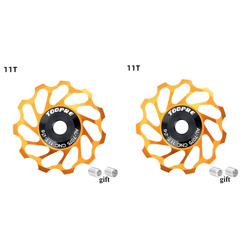 Bicycle Ceramic Guide Pulley Rear Derailleur Aluminum 11T MTB Road Bike Guide Ceramics Bearing Jockey Wheel Bicycle Accessories: 2pc gold