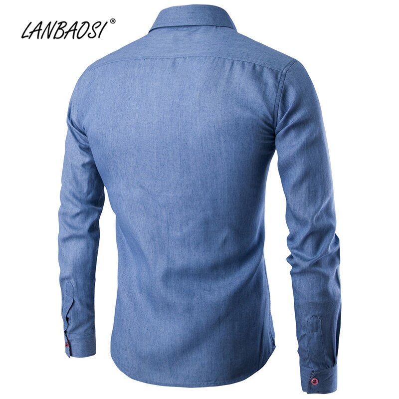 Lanbaosi jeansskjorter til menn skånsom uformelt tynn dongeriskjorte langermet jean cowboy herreklær camisa masculina
