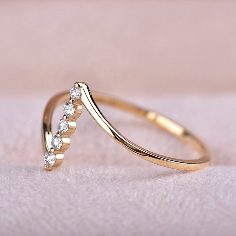Lækker 5 cz krystalring geometrisk belagt, guld eller rosa guld plade sarte stabelbare ringe dejlige til hende
