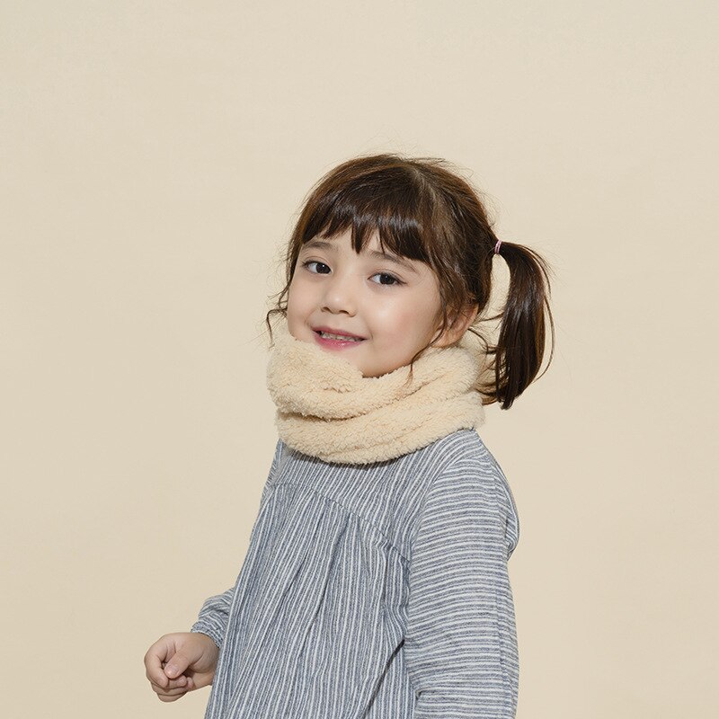 Efterår vinter baby tørklæde piger halstørklæde varm til børn drenge lammeuld ensfarvet ring børn løkke tørklæder: Kamel