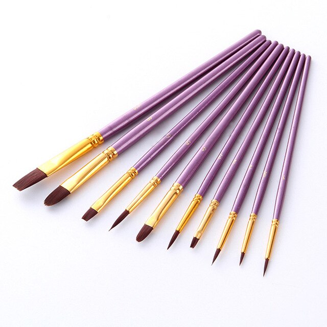 10Pcs artist paint brush Paint brush acrylic oil watercolor, human face painting, beginner/children crafts supply: purple