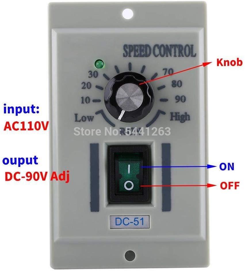 DC-51 200W Speed Controller, DC 24V 90V 180V 220V Adjustable DC Motor Speed Controller Input AC 220V