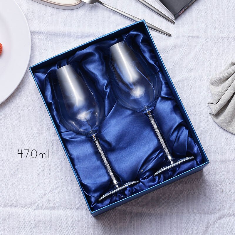 Wedding Glasses Set of 2 Stemware with Long Crystal Diamond Stemless Wine Glasses Valentine's Day, Birthday, Anniversary H1242: 470ml