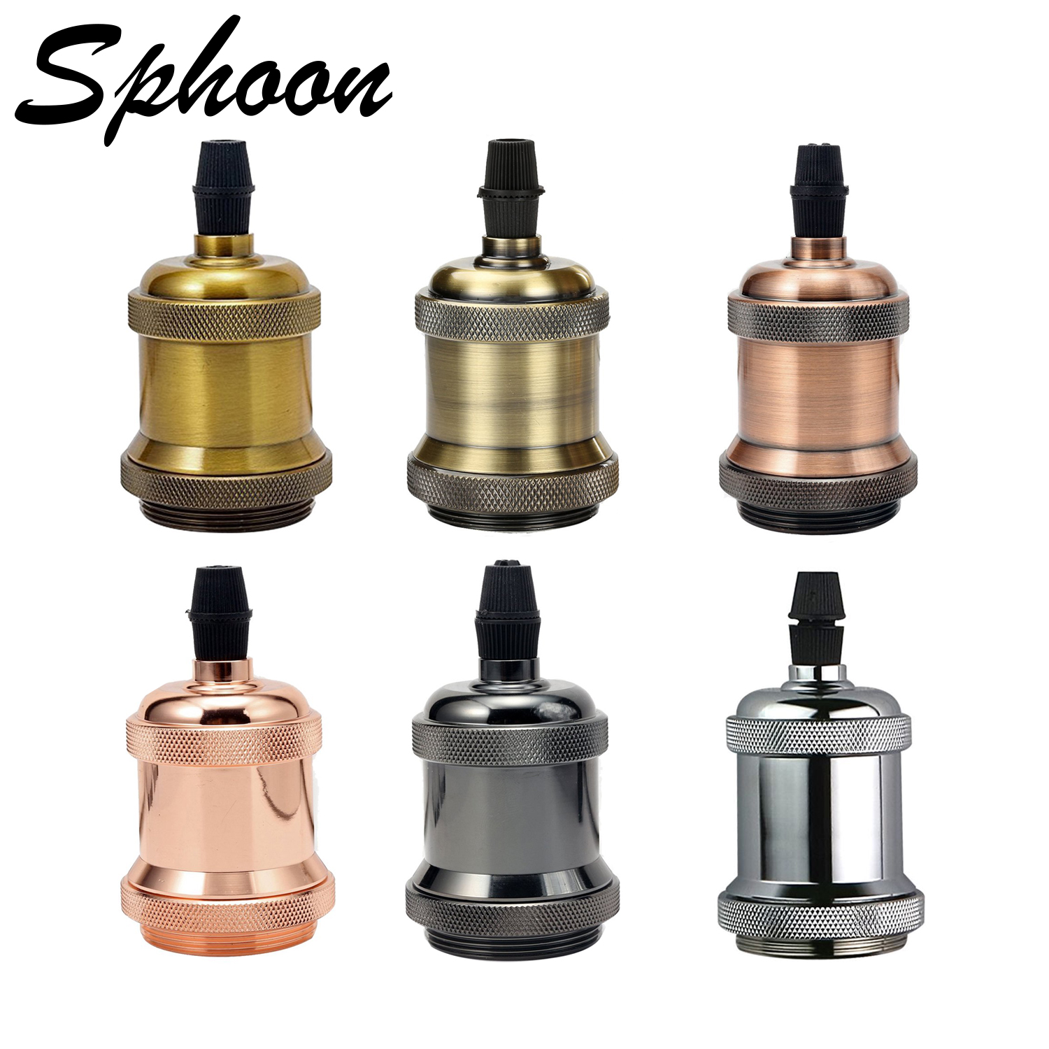 Sphoon-Base de lámpara antigua DIY, casquillo de tornillo E27, portalámparas decorativo de aluminio, lámpara de techo interior montada en superficie de Metal Vintage