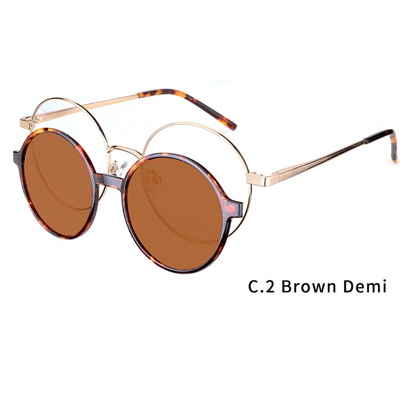 Ceofy Round Stylish Clip on Polarized Sunglasses Women Men Retro Brand Glasses Frame Magnetic Multifunction CD6816: CD6816C2