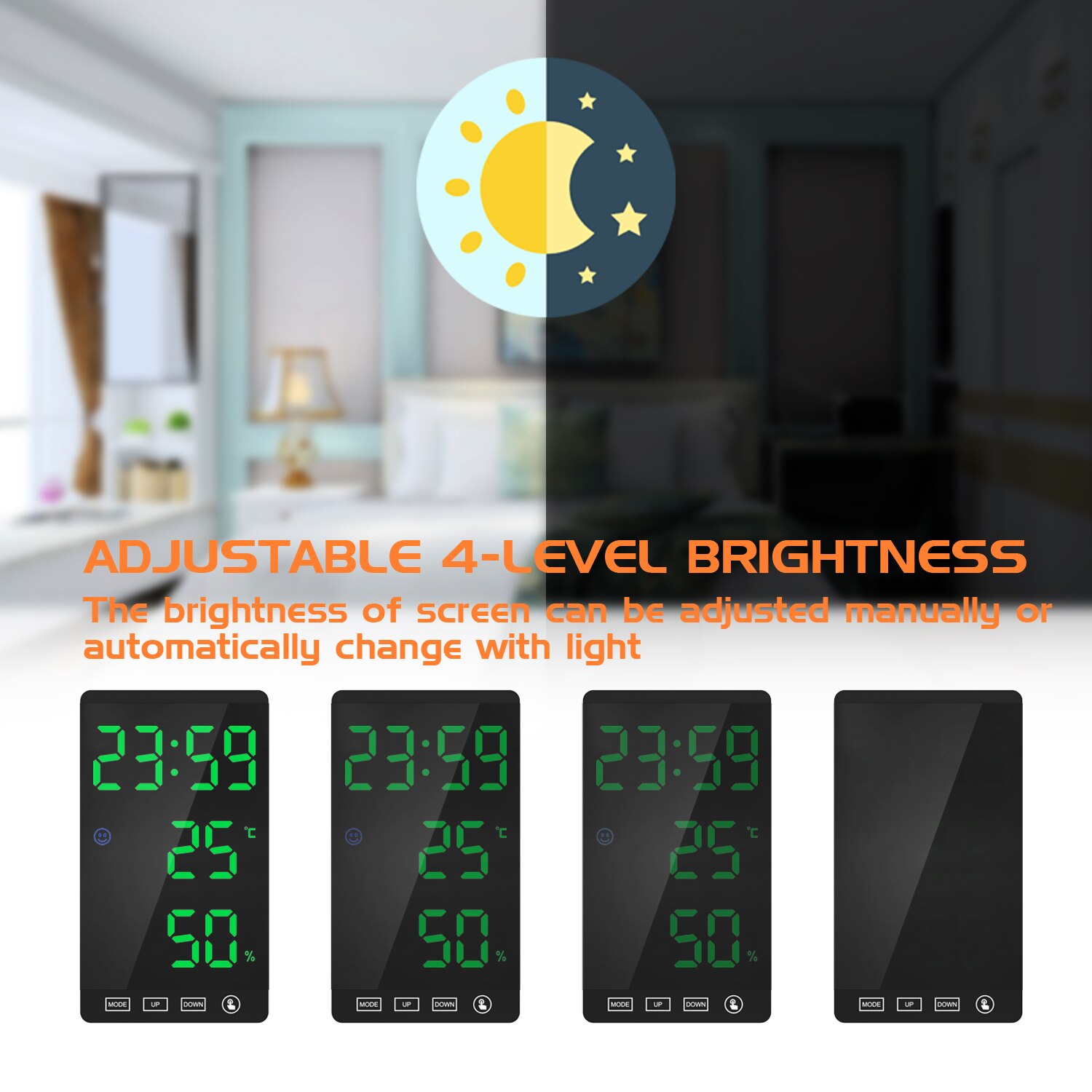 Touch screen LED digital alarm clock with with temperature and humidity meter 12/24 hours switch Dimmable clock