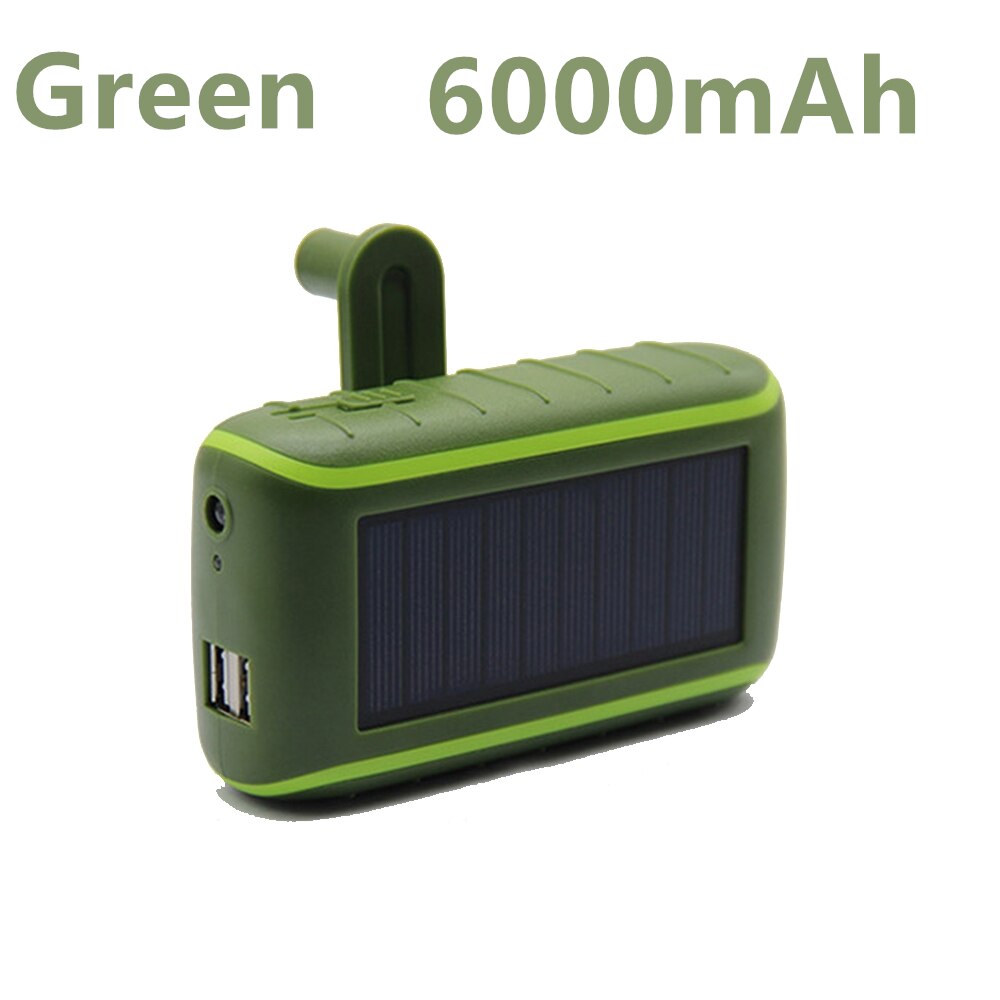 Multifunctionele Solar Power Bank 6000/8000Mah Hand Crank Dynamo Aangedreven Dubbele Usb Outdoors Solar Draagbare Oplader Poverbank: 6000mAh Green