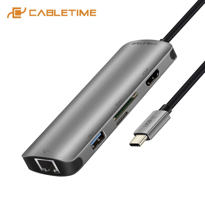 Cabletime Usb C Hub Type C Naar Hdmi Sd Hub USB3.0 Lan Netwerk Hdmi Adapter 6 In 1 Voor Macbook air Pro Huawei Matebook C041