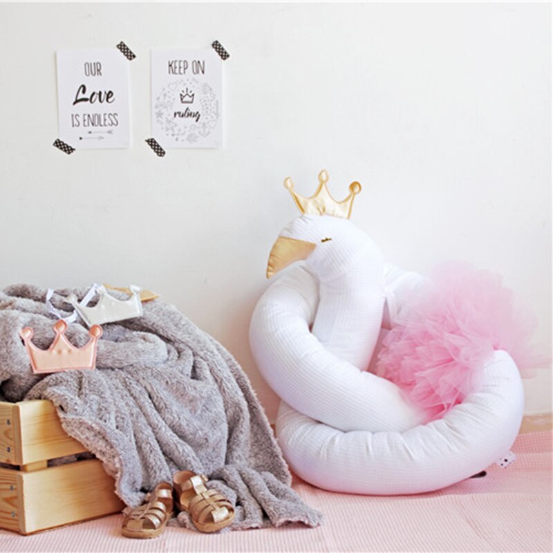 Cama de encaje de cisne con corona dorada, en dos tonos, rodeada por corona plateada, cama de encaje de elefante de 190x12cm, tela transpirable de malla de algodón