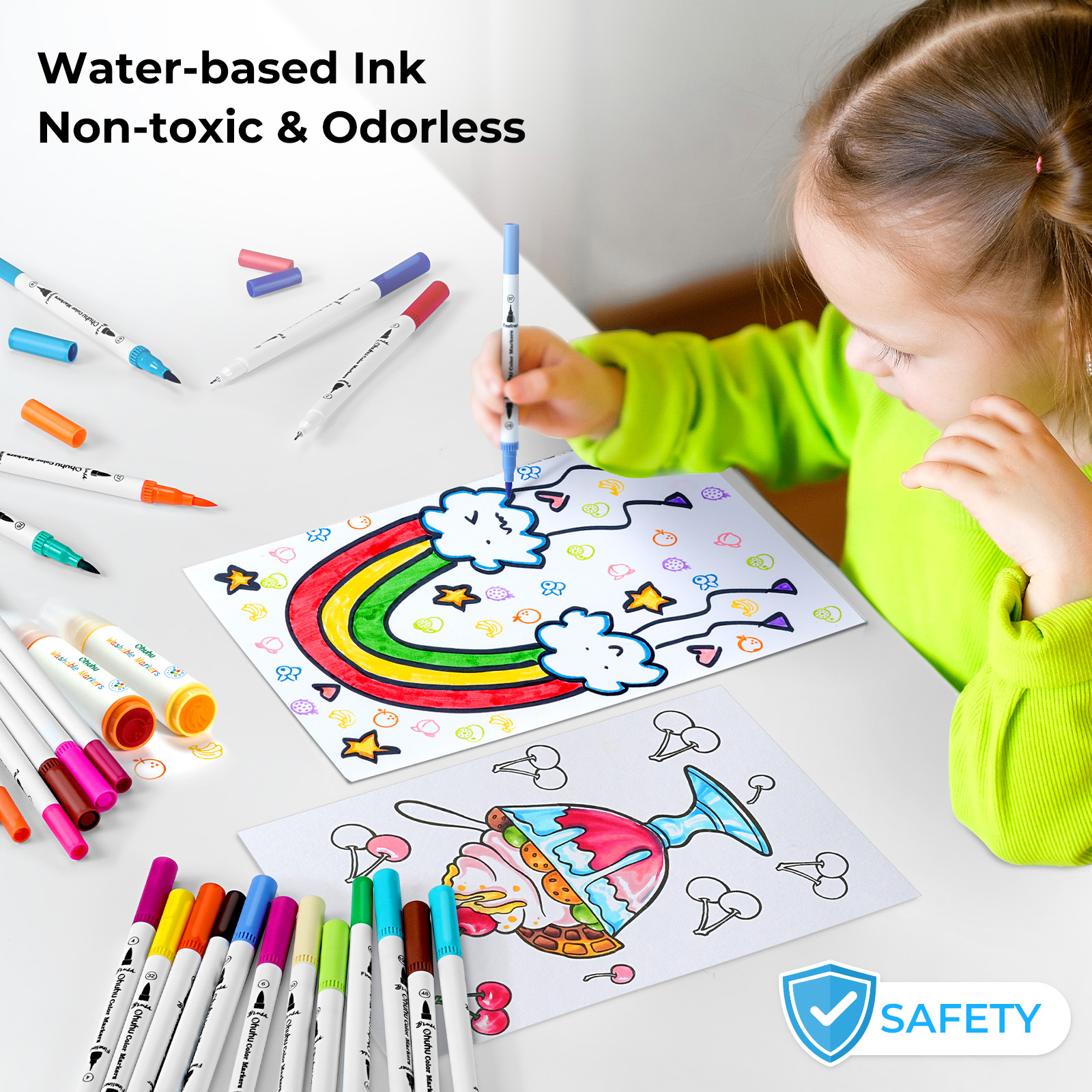 Ohuhu marcadores de arte de doble punta, juego de marcadores de línea, bolígrafo de Color agua, pincel para colorear, delineador fino, pintura, dibujo, suministros escolares
