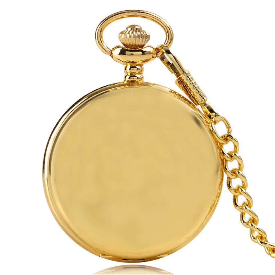 Retro udsøgt sort / sølv / gyldent glat ansigt kvarts lommeur med 30 cm vedhæng kæde vintage ur: Guld