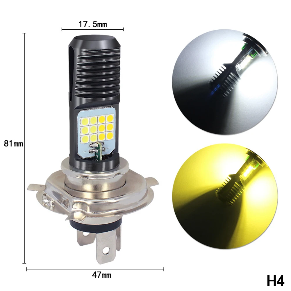 Motorcycle H4 HS1 BA20D P15D Headlight 3030 24MSD LED Light Bulbs Dual Color White Yellow Plug And Play For ATV Moped Bike: Ice Blue
