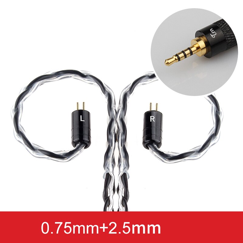 TRN 8 Core Silver Plated Cable HIFI Earphone MMCX/2Pin Connector Use For TRN v90 V10/V20/V60 V30 V80 IM1 IM2 X6: Black2.5MM 0.75PIN