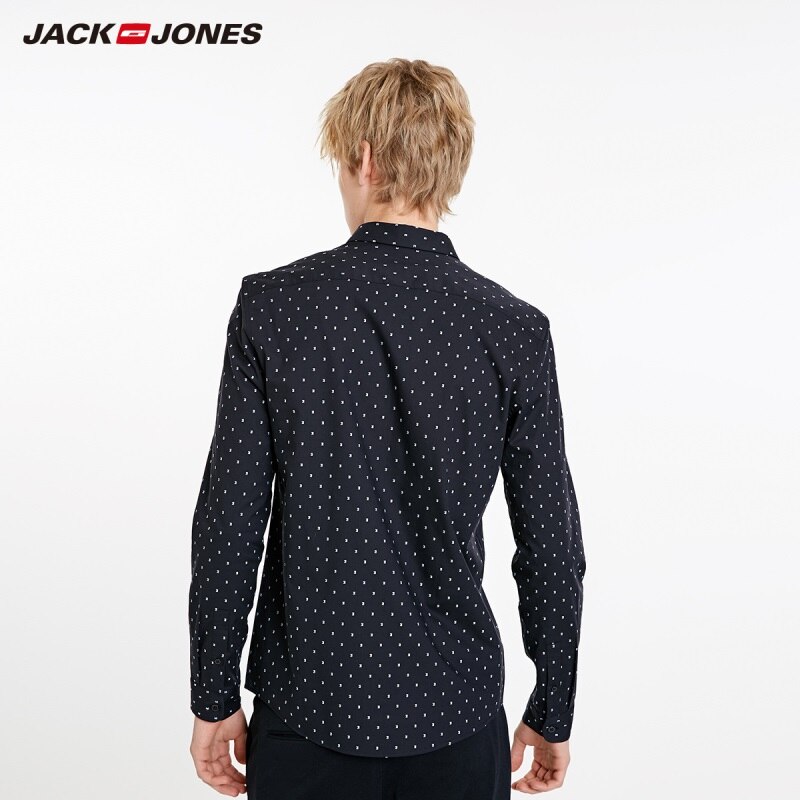 JackJones Men's Slim Fit Basic 100% Cotton Jacquard Long-sleeved Shirt Menswear| 219105578