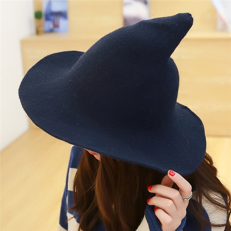 Sombrero de lana moderno para mujer, gorros de bruja de Color sólido de Halloween, Vintage para mujer, tapón en punta, ropa para Primavera, Otoño e Invierno: AA