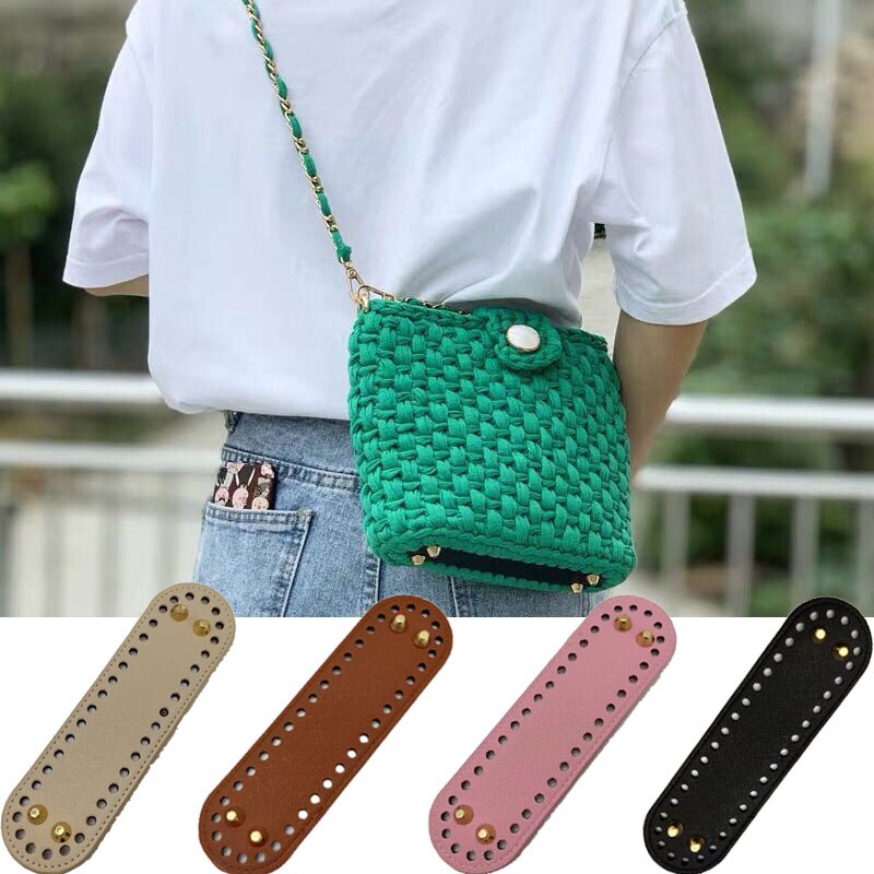 18*5cm Oval Long Bottom for Knitted Bag PU leather Bag Accessories Handmade Bottom With 38 holes DIY Crochet Bag Bottom