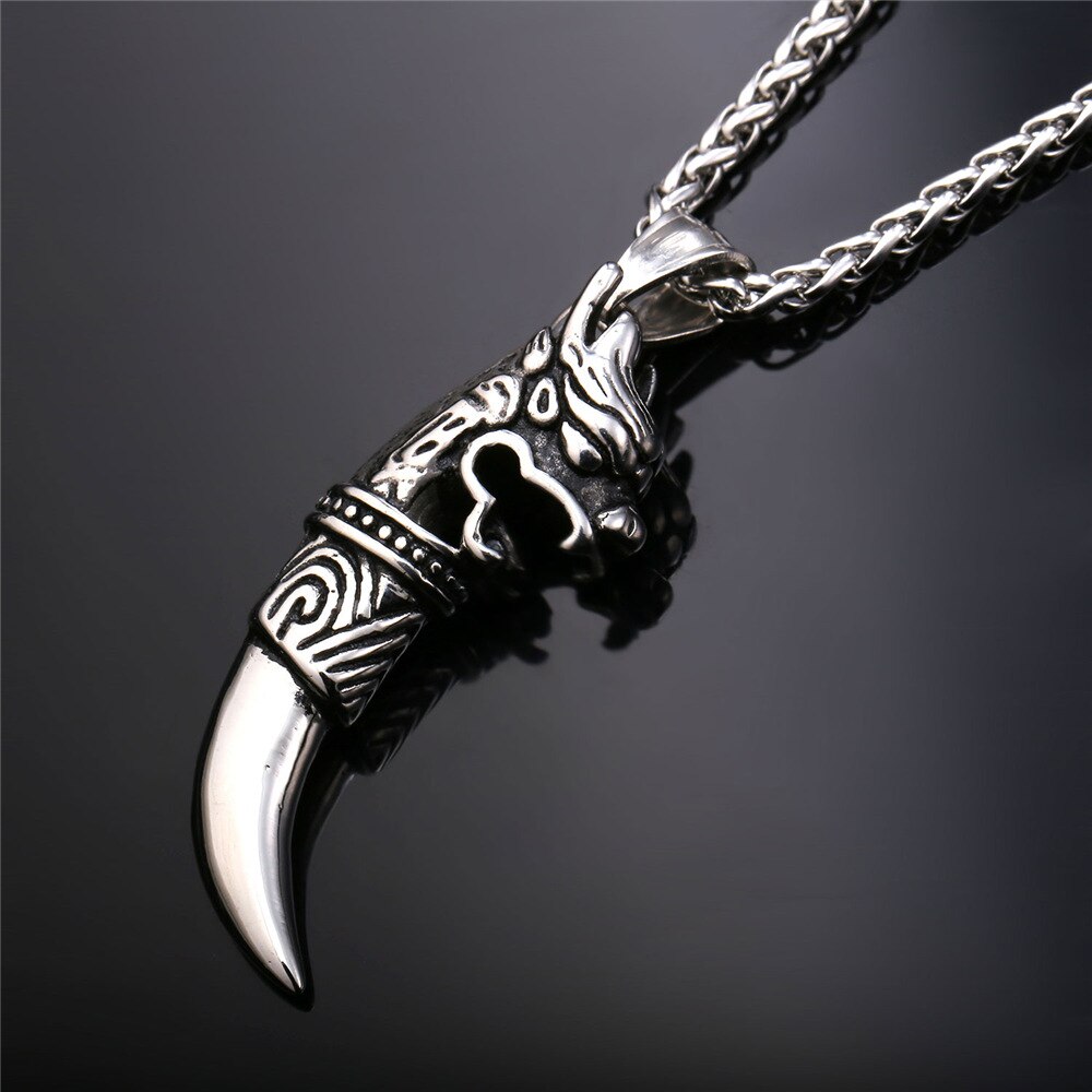 Starlord retro punk varg tand hänge halsband rostfritt stål/guld färg drakhuvud berlock amulett herr smycken  gp1907