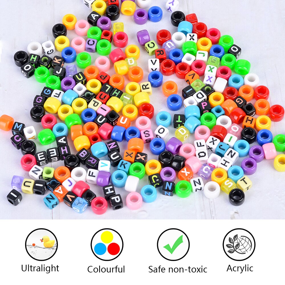 Blandede bokstaver akrylperler håndlagde gjør-det-selv-perler jente halskjede armbånd smykkesett med boks for armbånd å lage perler bokstavperler