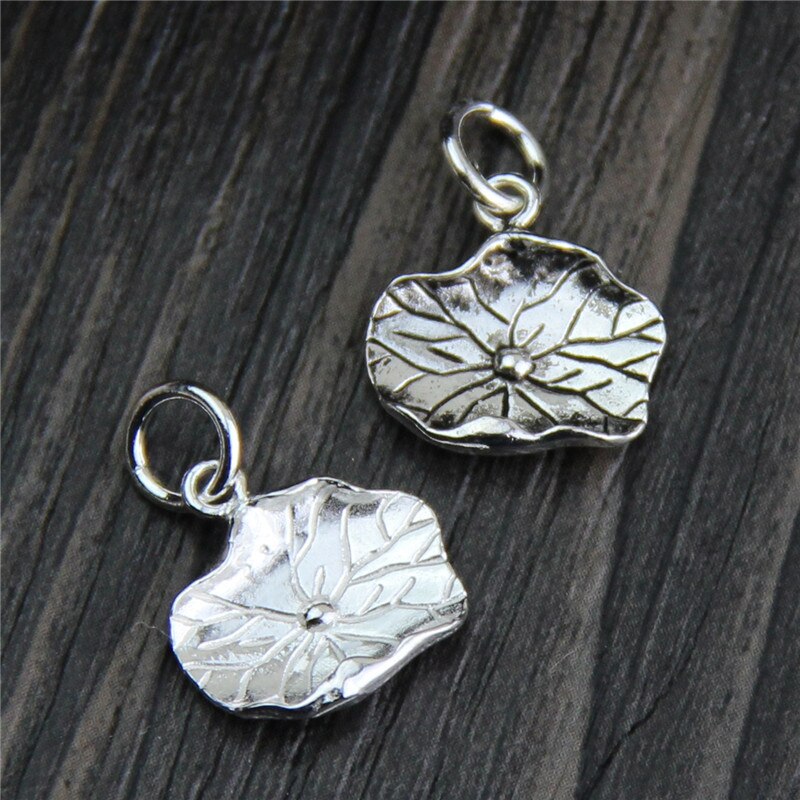 Colgante de hoja de loto Vintage S925, decoración hecha a mano de 14MM, colgantes de Plata de Ley 925 para hacer joyas, brazaletes