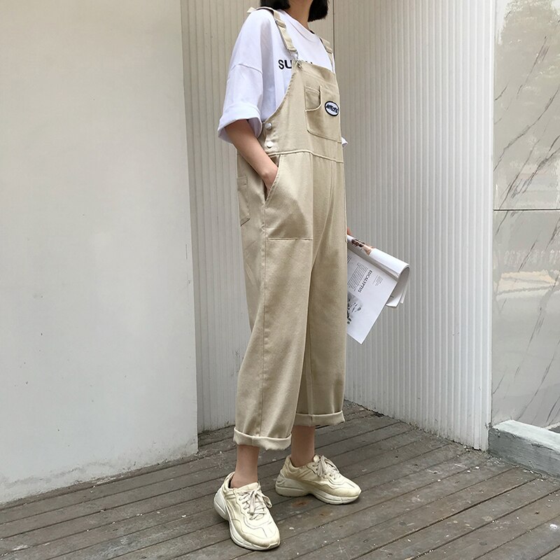 Japanese women's overalls street cartoon style wild jumpsuit loose and thin nine points college style girlfriends overalls
