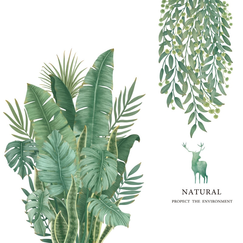 Nordic Style Banana Leaf Wall Stickers For Living Grandado nordic-style-banana-leaf-wall-stickers-for-living-grandado