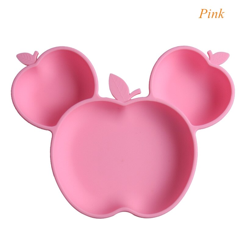 Beeshum Siliconen Kom Voor Babyvoeding Gerechten Baby Speelgoed 0-12 Maanden Apple Cartoon Feeding Bowls Baby Servies Kindje plaat: pink