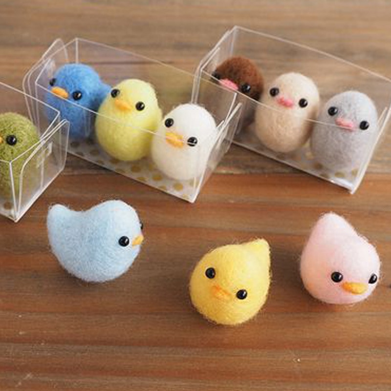 dessin animé mignon belle 3 pièces poussin laine aiguille feutrage jouet poupée laine feutre fourré aiguille Kit bricolage paquet Non-fini