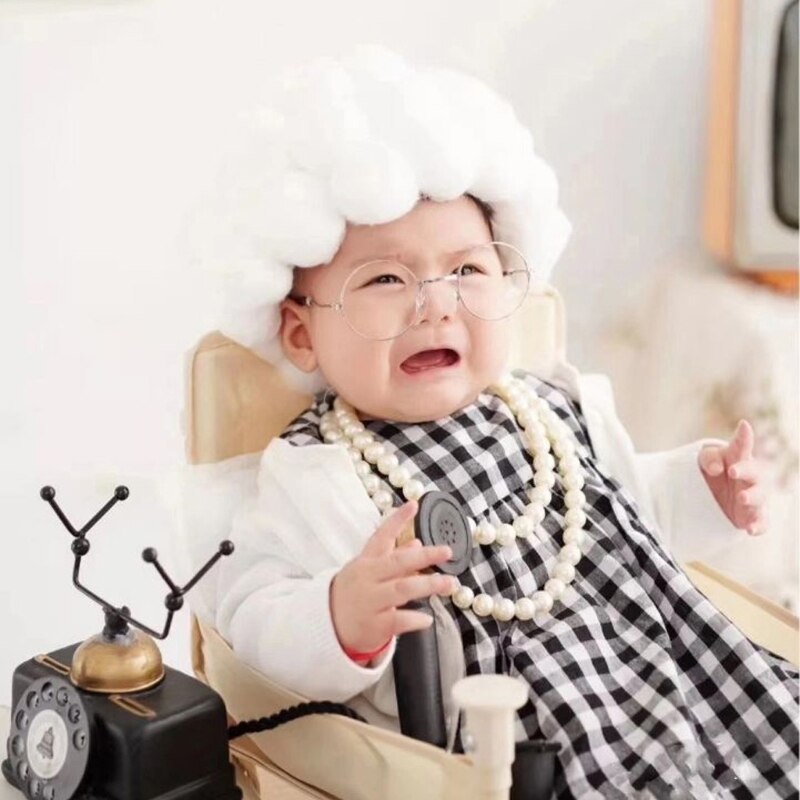 1 Juego de accesorios divertidos para fotografía de bebé recién nacido, disfraz para niñas, ropa de abuela, sombrero para sesión de fotos, trajes