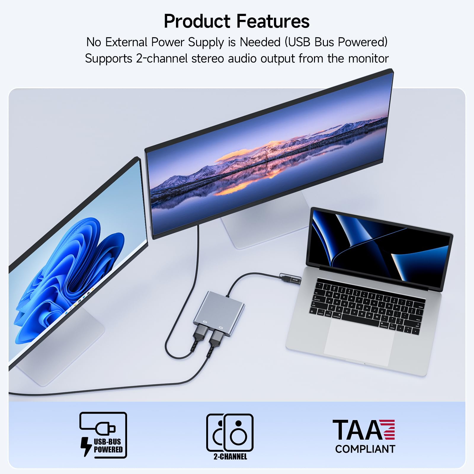 Usb till dubbel hdmi-adapter, usb c  to 2 hdmi-splitter stöder windows ,m1/m2 mac os, stöder endast processorer 11th- generationen eller senare