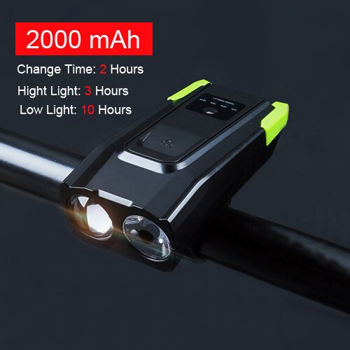 2000/4000mAh Smart Induktion Fahrrad Front Licht Kit USB Aufladbare LED Rücklicht Und Scheinwerfer Mit Horn Taschenlampe Für fahrrad: 2000 green
