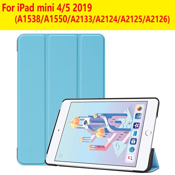 Cover Case for iPad Mini 1 2 3 PU Leather Silicone tablet case for iPad Mini 4 5 Tri-fold Stand Sleep Smart Cover Case: IPAD MINI 4 5  blue