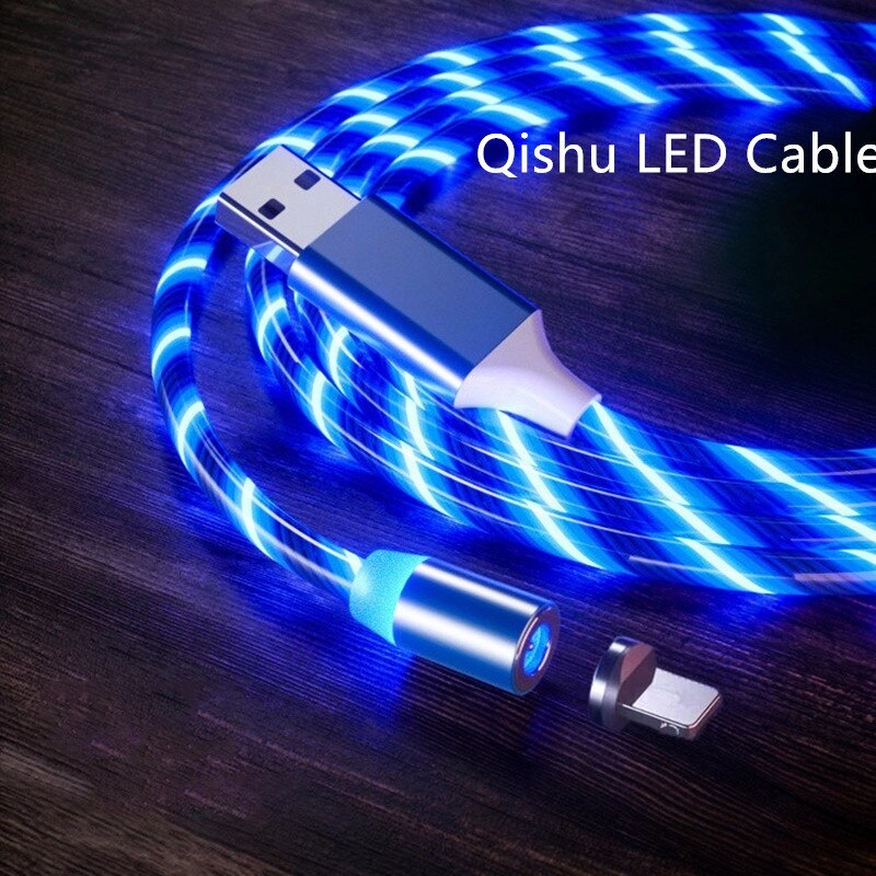 Qishu LED Lighting Fast Charging Magnetic USB Type C Cable Magnetic Cable USB Micro Charger Cable Wire for iPhone Huawei Samsun: blue cable 1m / FOR  ios