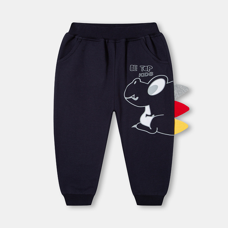 Boys Trousers Autumn kids Cartoon Dinosaur Elastic Waist Long Pants Pockets Outwear Kids Sports Clothes: Blue / 120