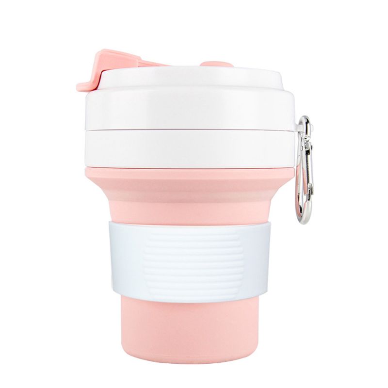 Siliconen opvouwbare reisbeker opvouwbare koffiemok drinkbeker met verstelbare inhoud lichtgewicht bpa voor reizen kamperen: Roze