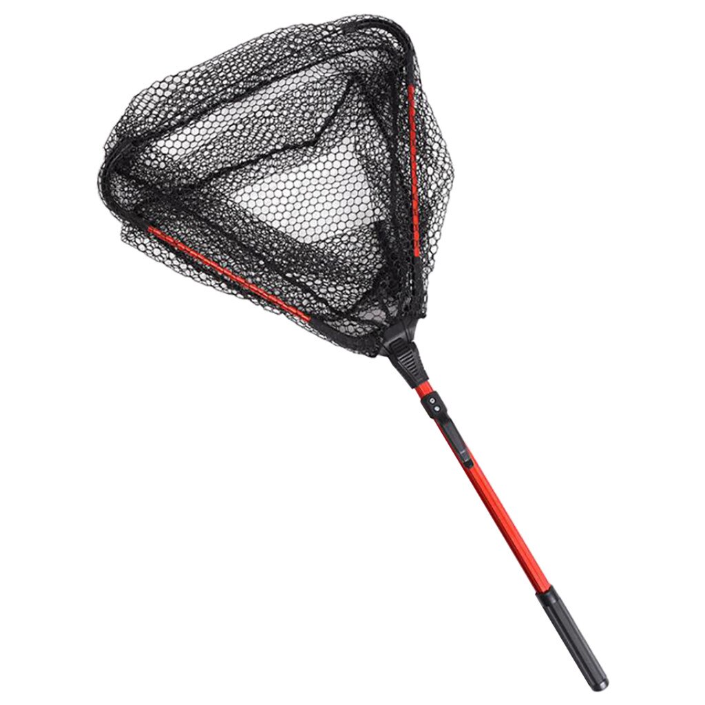 #60 Fish Net Extendable Positioning Stainless Steel Fishing Net Foldable Dip Net Fishing Hand Net Pocket Fishing Accessories: Red