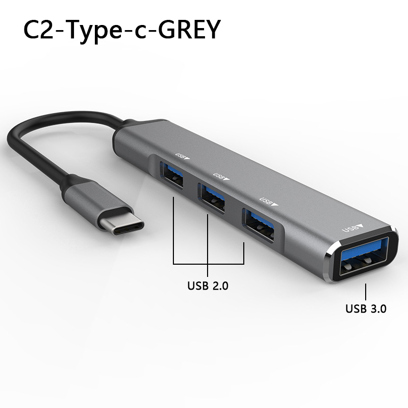 UTHAI SRJ Aluminum Alloy USB3.0/type-c Splitter 5 in 1/4 in 1 Docking Hub with Card Reader TF/SD USB3.0*1/2.0*3: C2-Type-c grey
