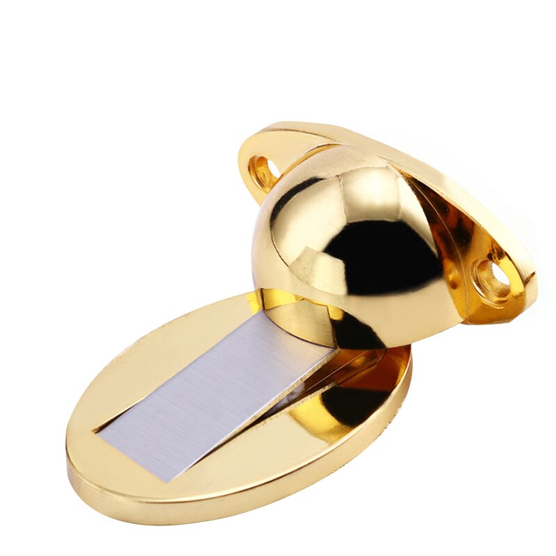 Powerful Magnetic Door Stopper Doorstop Wall Floor Mount Stainless Steel Safety Door Holder Stopper Home Hardware: circular 3 gold
