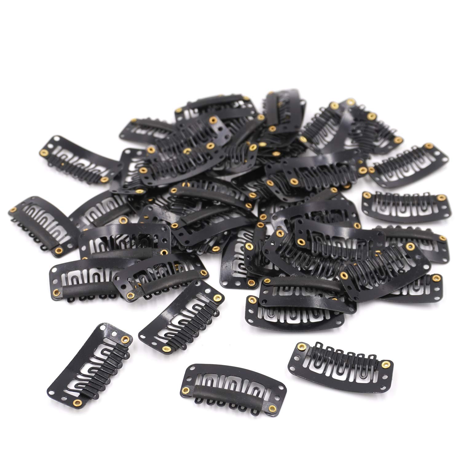 50 Clips pour trames de cheveux réels à clipser, Extensions de cheveux, perruque, pinces à cheveux: Black