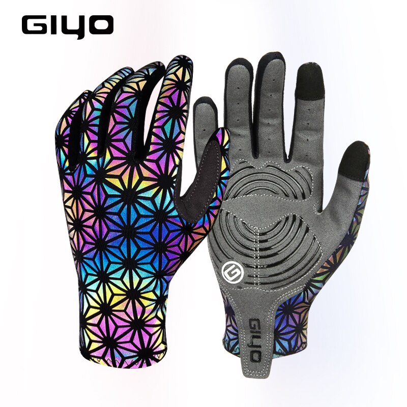 Giyo Cycling Gloves Colorful Luminous Full Finger Outdoor Sport Anti-slip MTB Mitten Reflection Dazzle Motorcycle Long Gloves
