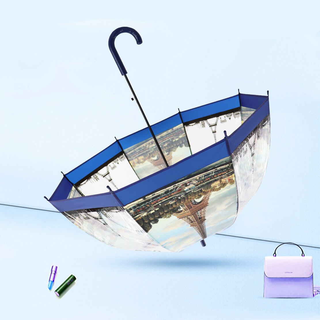 British Wind Series Umbrella Eiffel Tower Umbrella Transparent Thickened Apollo Bird Cage Umbrella Straight Handle Umbrella
