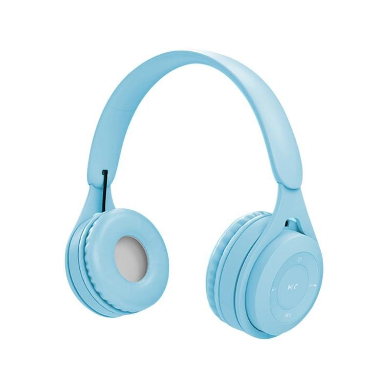 Bluetooth Wireless Headphones Macaron Color Hifi Music Auto Pairing Earphones Can Inserted TF Card Blue Pink Yellow Headsets: Blue